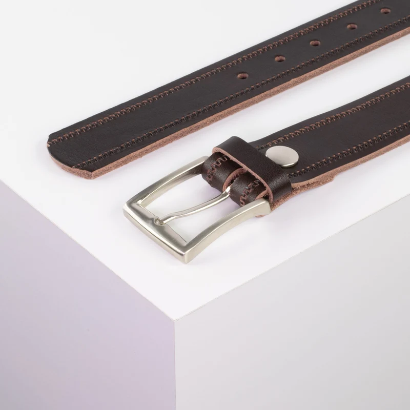 Ledergürtel 3,5cm mit Schnalle Toronto silber