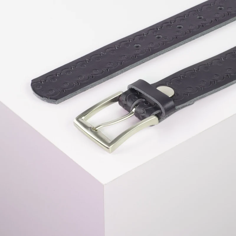 Ledergürtel 3,5cm mit Schnalle Toronto silber
