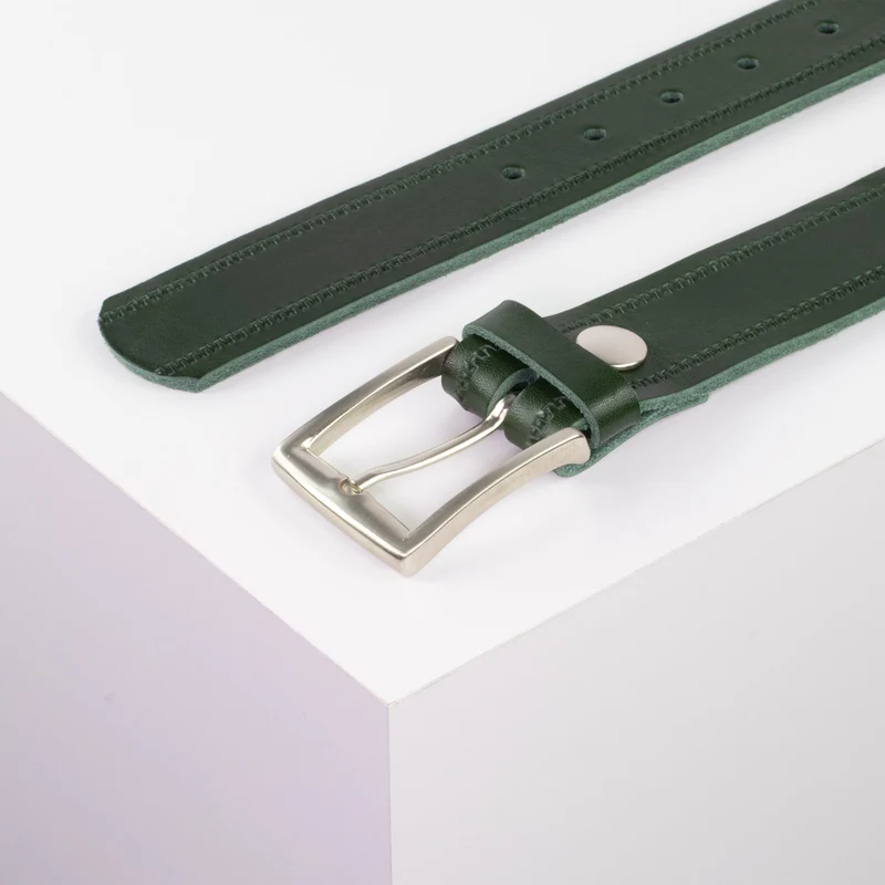Ledergürtel 3,5cm mit Schnalle Toronto silber