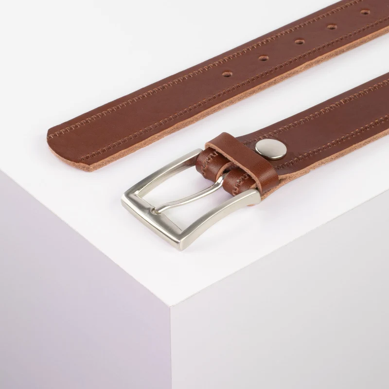 Ledergürtel 3,5cm mit Schnalle Toronto silber