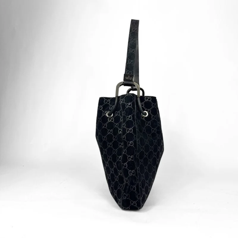 Gucci GG Schultertasche aus schwarzem Wildleder