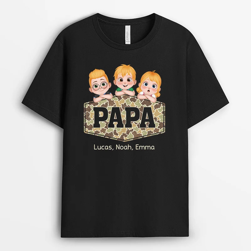 Papa Opa Camouflage - Personalisiertes Geschenk | T-Shirt Opa Cartoon