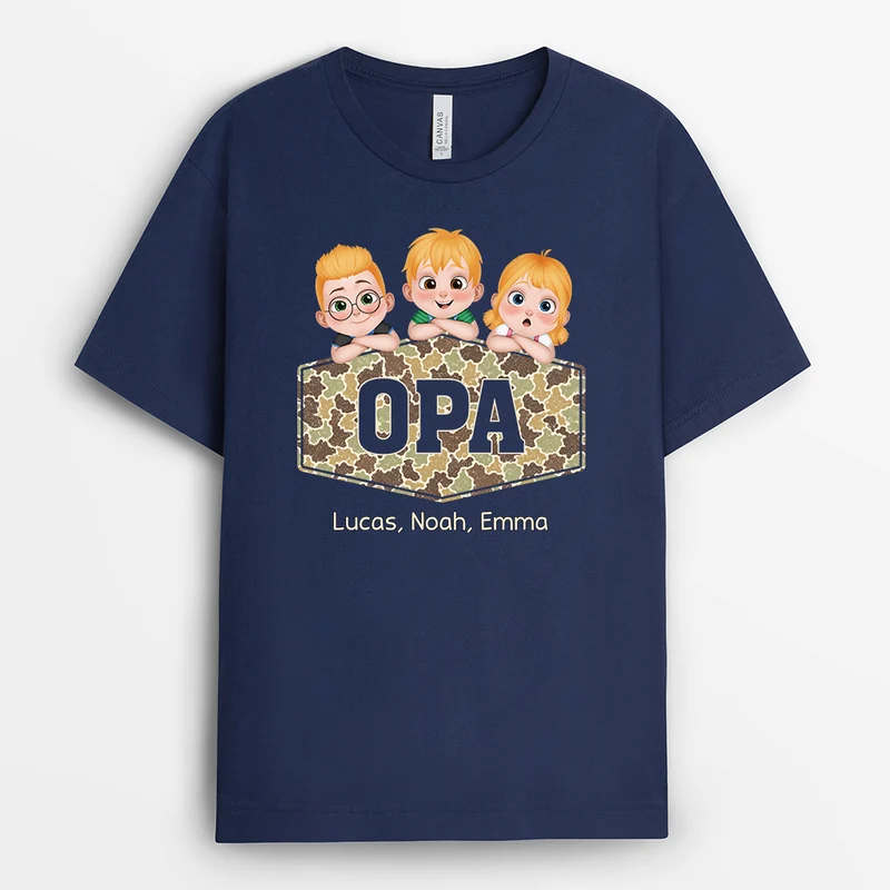 Papa Opa Camouflage - Personalisiertes Geschenk | T-Shirt Opa Cartoon