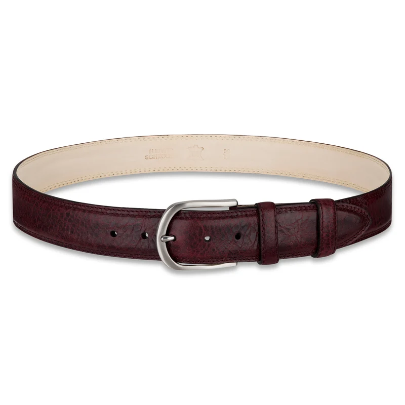 Authentischer Herren Ledergürtel „Gregory“ in Bordeaux – 4 cm, extra stark bombiert mit Edelstahlschnalle