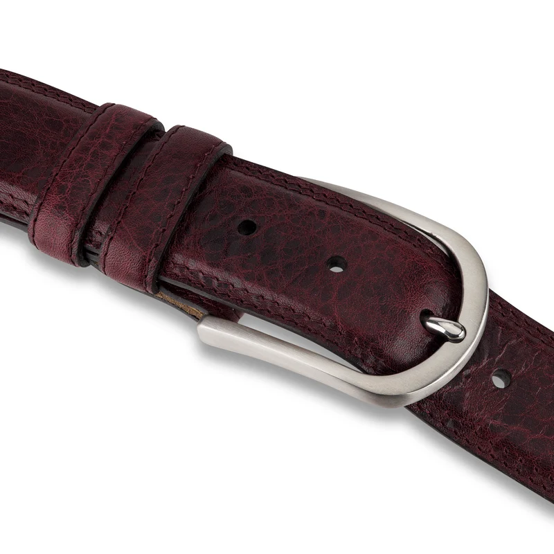 Authentischer Herren Ledergürtel „Gregory“ in Bordeaux – 4 cm, extra stark bombiert mit Edelstahlschnalle