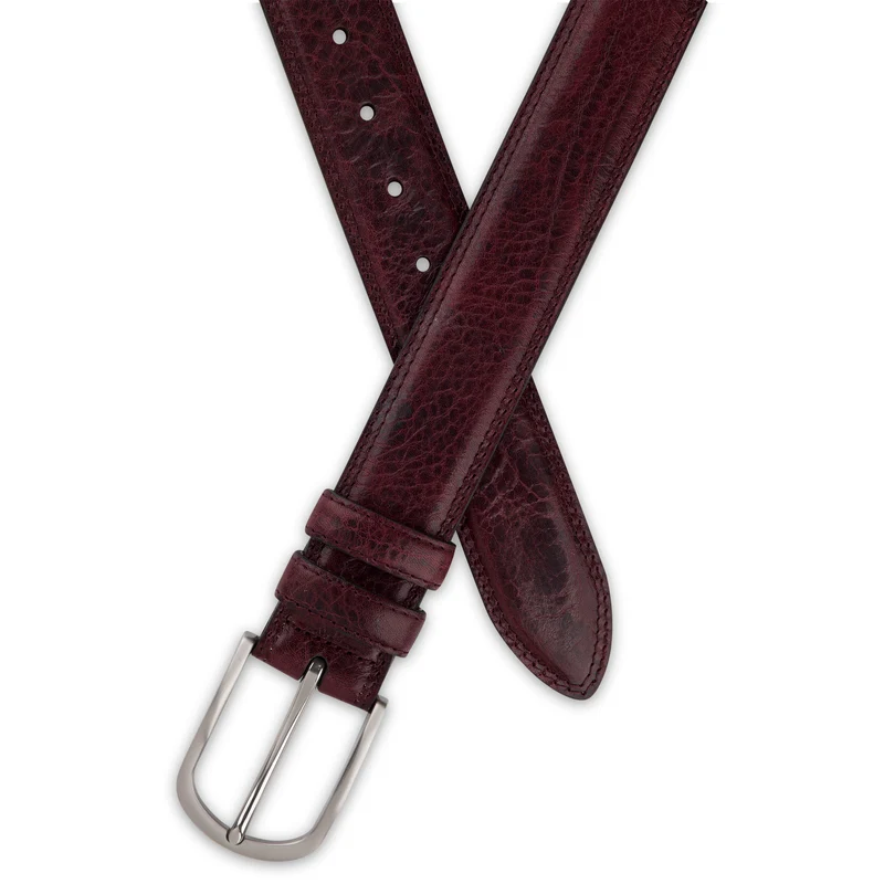 Authentischer Herren Ledergürtel „Gregory“ in Bordeaux – 4 cm, extra stark bombiert mit Edelstahlschnalle