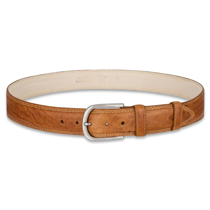 Authentischer Herren Ledergürtel „Gregory“ in Naturell – 4 cm, extra stark bombiert mit Edelstahlschnalle