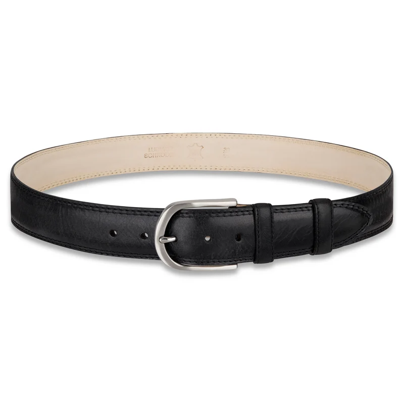 Authentischer Herren Ledergürtel „Gregory“ in Schwarz – 4 cm, extra stark bombiert mit Edelstahlschnalle