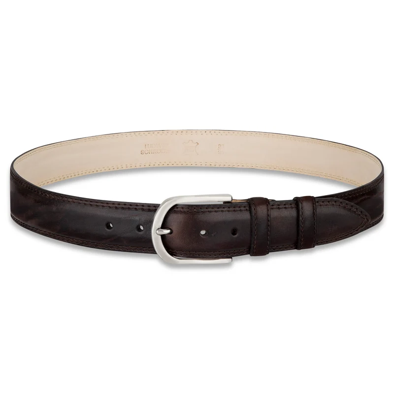 Authentischer Herren Ledergürtel „Gregory“ in Braun – 4 cm, extra stark bombiert mit Edelstahlschnalle