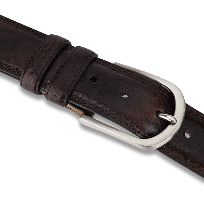 Authentischer Herren Ledergürtel „Gregory“ in Braun – 4 cm, extra stark bombiert mit Edelstahlschnalle