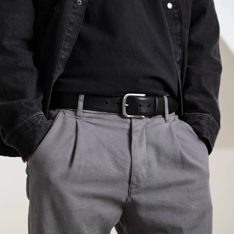 Lebenslang-Gürtel „Hannes“ in Schwarz – 4 cm, bombierter Herren Jeansgürtel mit massiver Edelstahlschnalle