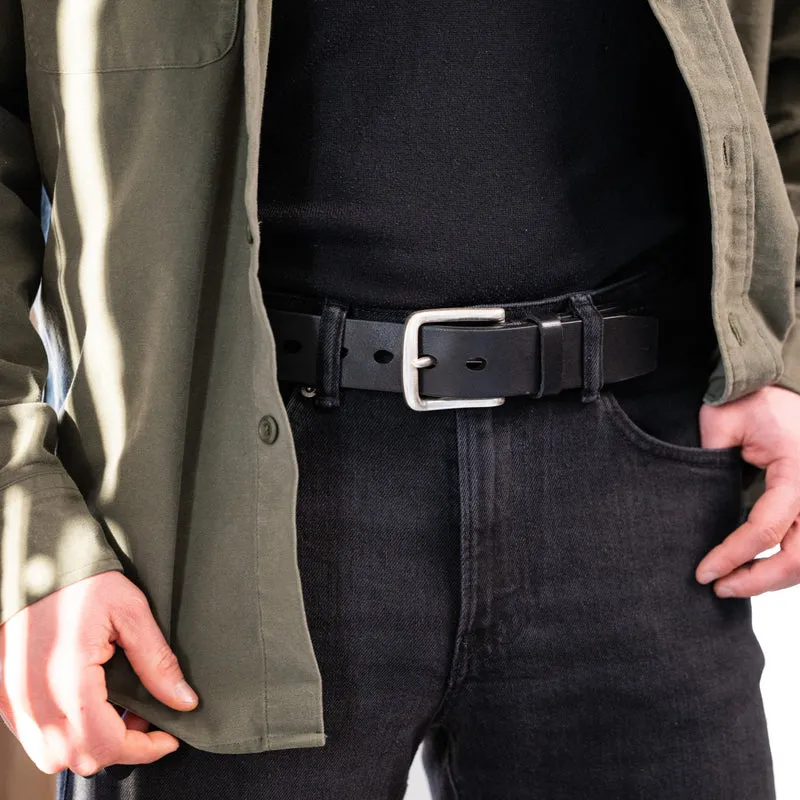 Ochsenleder Gürtel in Schwarz, 5-7mm extra stark, 4 cm, handgenähter Herrengürtel „Liam“