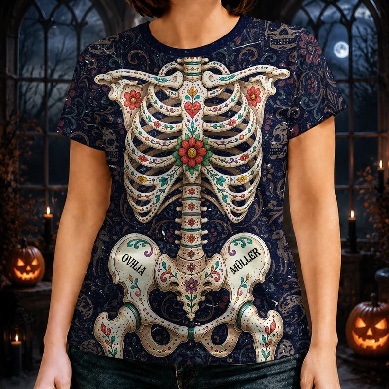 [3D-Optik] Mexikanische Volkskunst - Personalisiertes Geschenk | All Over Print T Shirt Halloween
