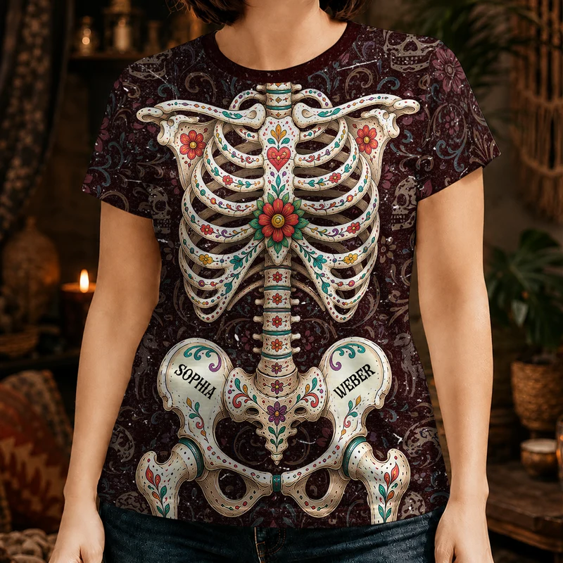 [3D-Optik] Mexikanische Volkskunst - Personalisiertes Geschenk | All Over Print T Shirt Halloween