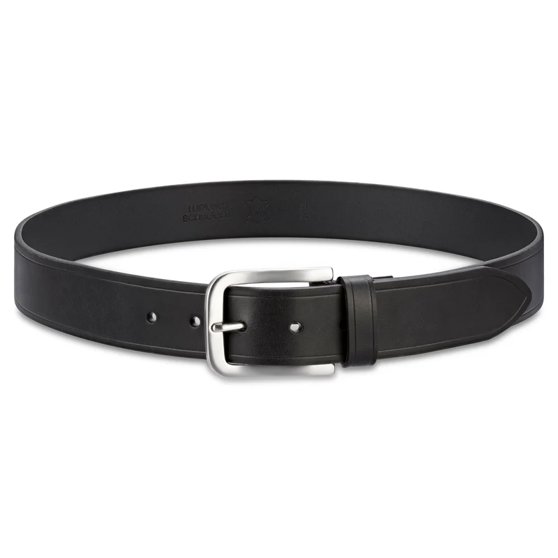 Gürtel für‘s Leben: Kobel Croupon-Ledergürtel in Schwarz: „Sebastian“ - 4 cm, 4 mm starkes Satteltaschen-Leder
