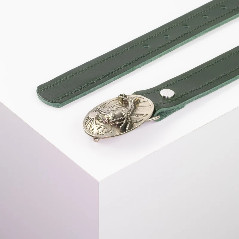 Ledergürtel 3cm mit Schnalle Hirsch springend