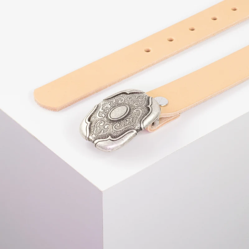 Ledergürtel 3cm mit Schnalle Blume eckig