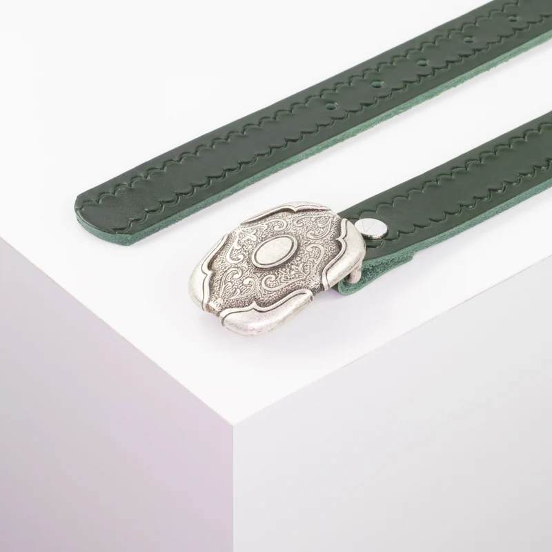 Ledergürtel 3cm mit Schnalle Blume eckig