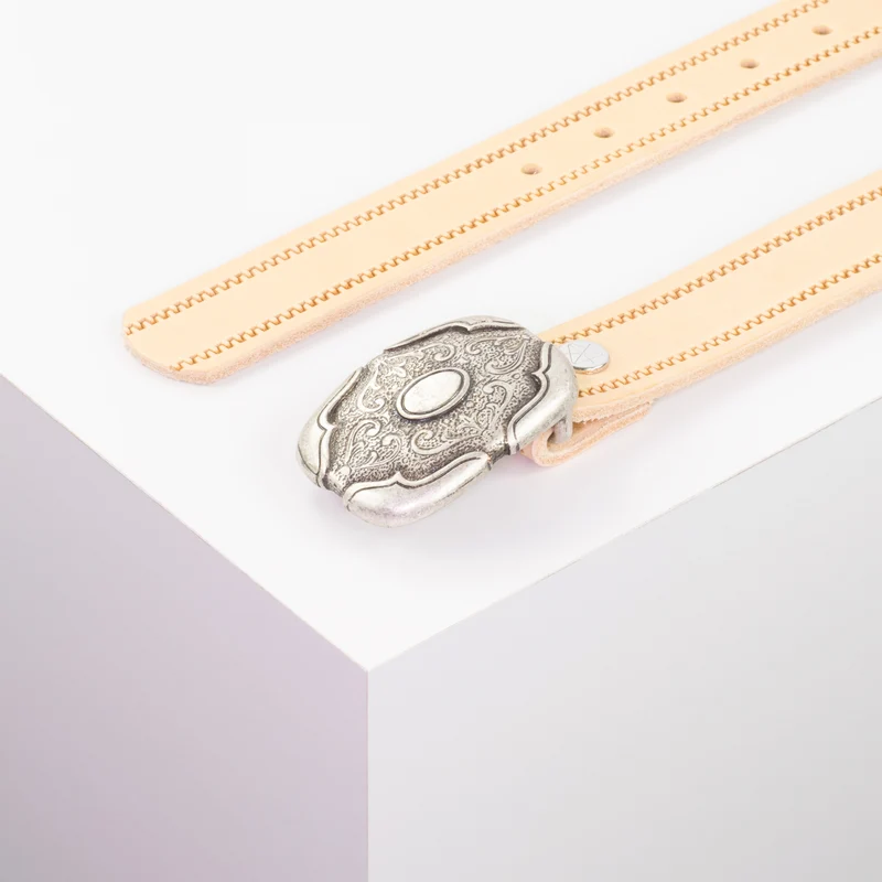 Ledergürtel 3cm mit Schnalle Blume eckig