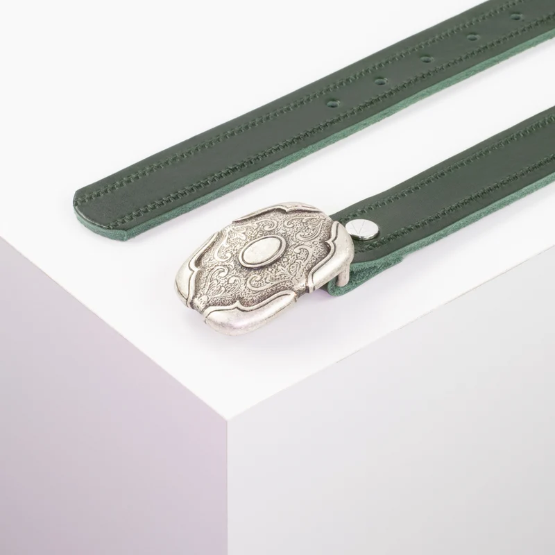 Ledergürtel 3cm mit Schnalle Blume eckig