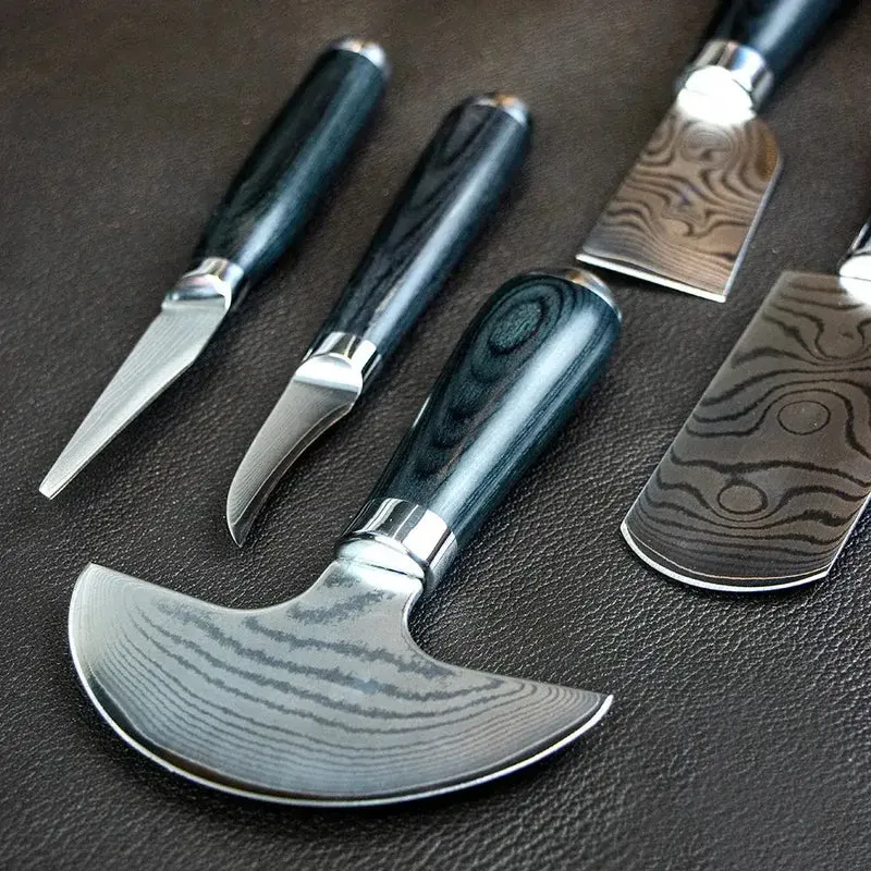 Ivan Leathercraft DAMASCUS Halbmondmesser – 118 mm Damaszenerstahl