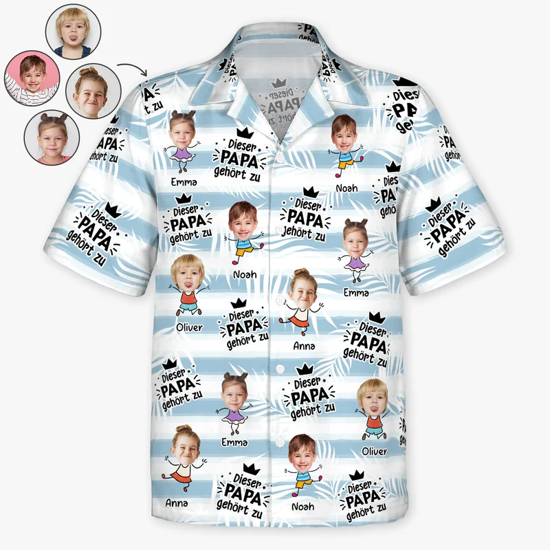 Dieser Papa Gehört Zu - Personalisiertes Geschenk | Hawaiihemd Mit Mehreren Gesichtern Papa Opa