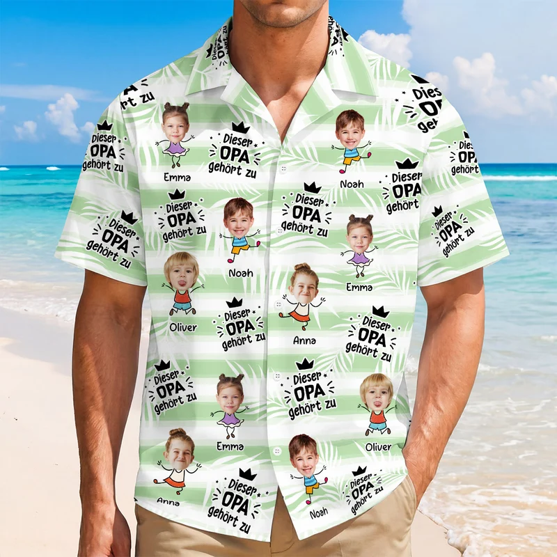 Dieser Papa Gehört Zu - Personalisiertes Geschenk | Hawaiihemd Mit Mehreren Gesichtern Papa Opa