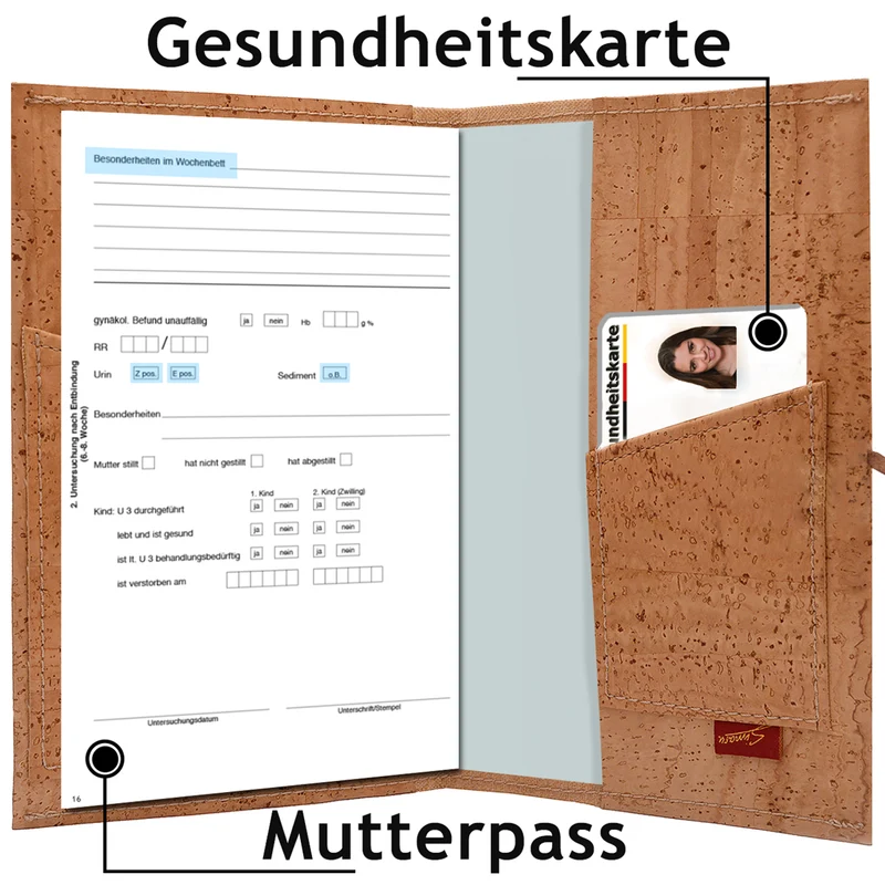 Mutterpasshülle Storch aus Kork