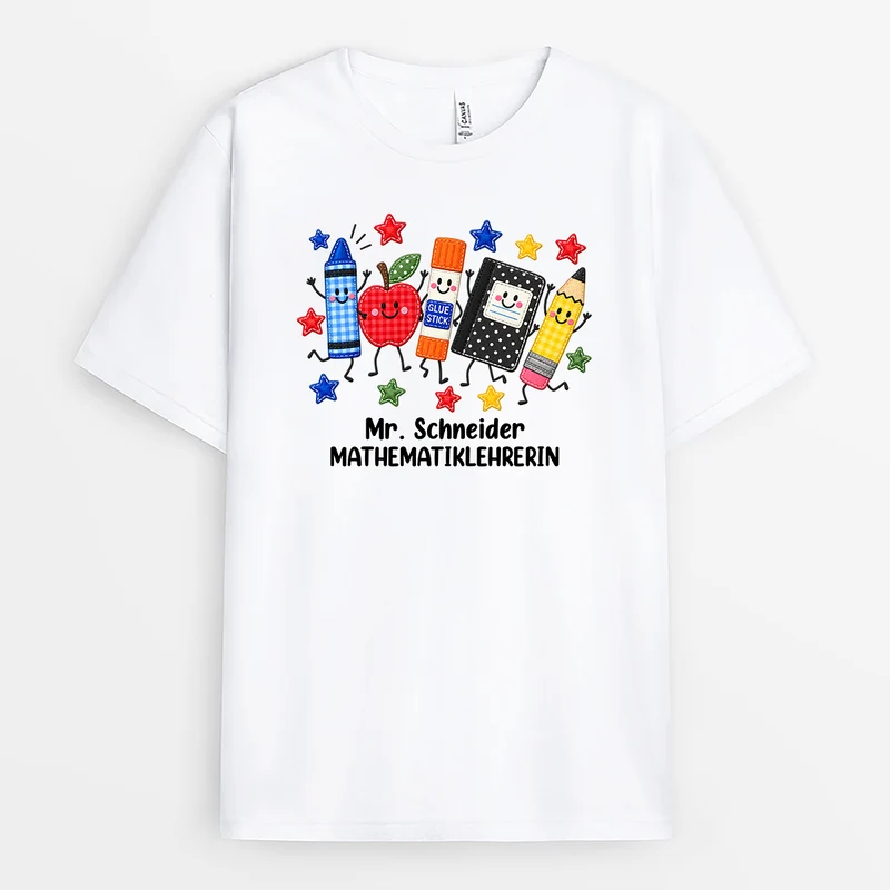 [3D-Optik] Utensilien Schulanfang - Lehrerin T Shirt Personalisiert