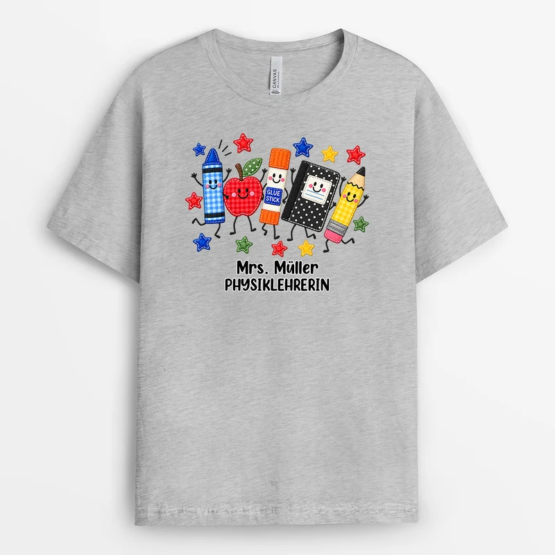 [3D-Optik] Utensilien Schulanfang - Lehrerin T Shirt Personalisiert