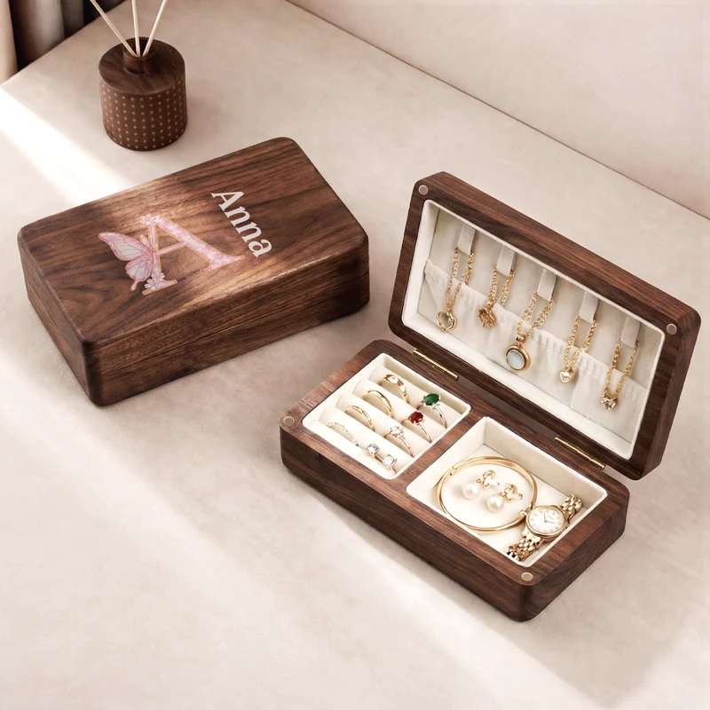 [3D-Optik] Alphabet Namen Buchstabieren Schmetterling - Personalisierte Geschenke Für Frauen | Schmuckkästchen Holz Base Dark