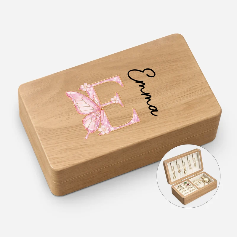 [3D-Optik] Alphabet Namen Buchstabieren Schmetterling - Personalisierte Geschenke Für Frauen | Schmuckkästchen Holz Base Light