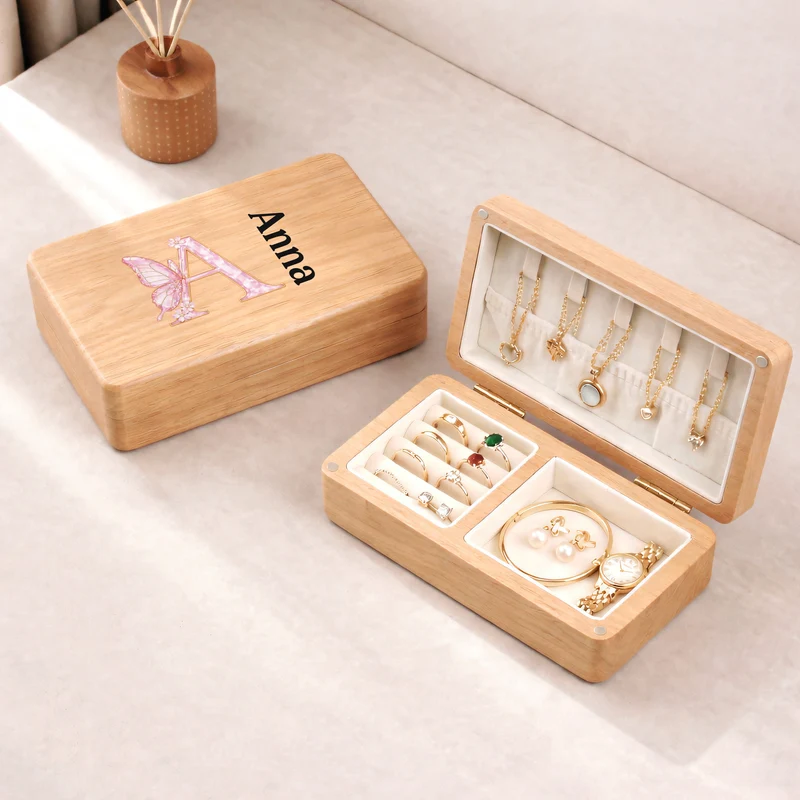 [3D-Optik] Alphabet Namen Buchstabieren Schmetterling - Personalisierte Geschenke Für Frauen | Schmuckkästchen Holz Base Light