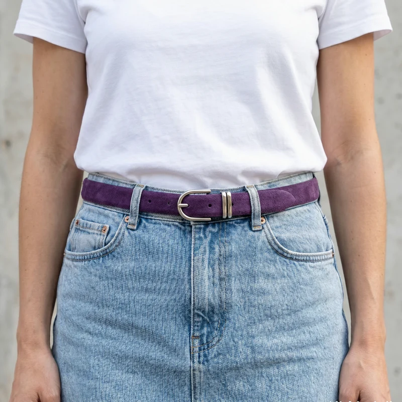 Damen Wildledergürtel „Leni" in Lila – 2,5 cm, hochwertiges Veloursleder