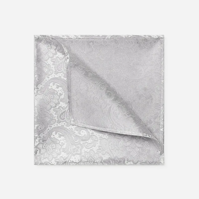 TULLIO silver paisley – Seiden-Einstecktuch im Paisley-Dessin