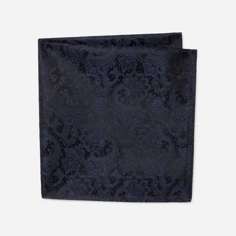 TIAN navy paisley – Seiden-Einstecktuch im Paisley-Dessin
