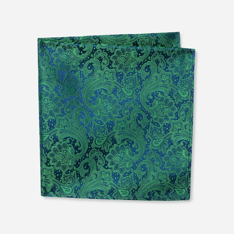 TIAN green paisley – Seiden-Einstecktuch im Paisley-Dessin