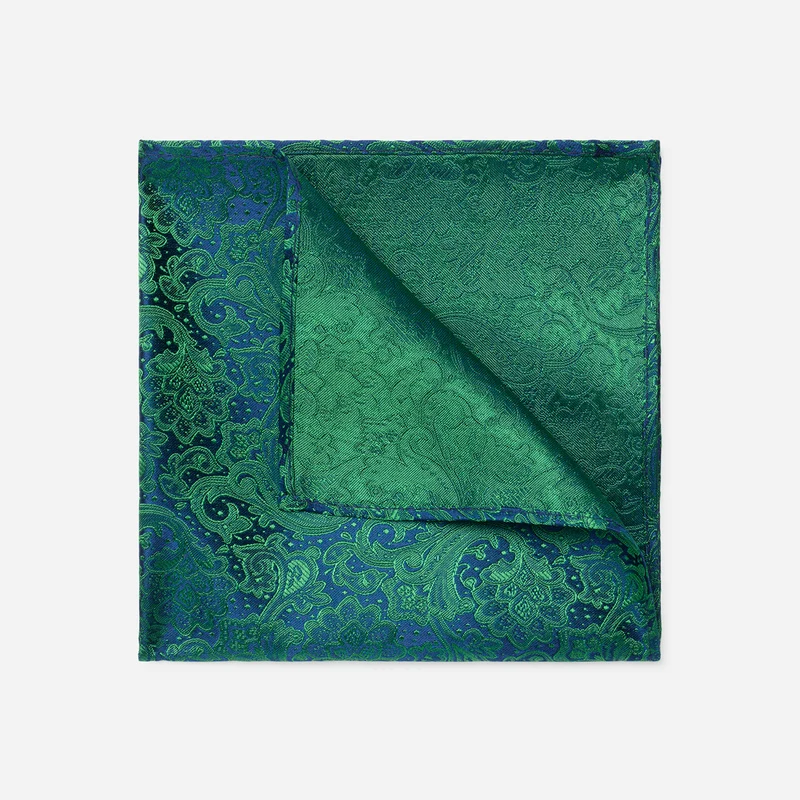 TIAN green paisley – Seiden-Einstecktuch im Paisley-Dessin