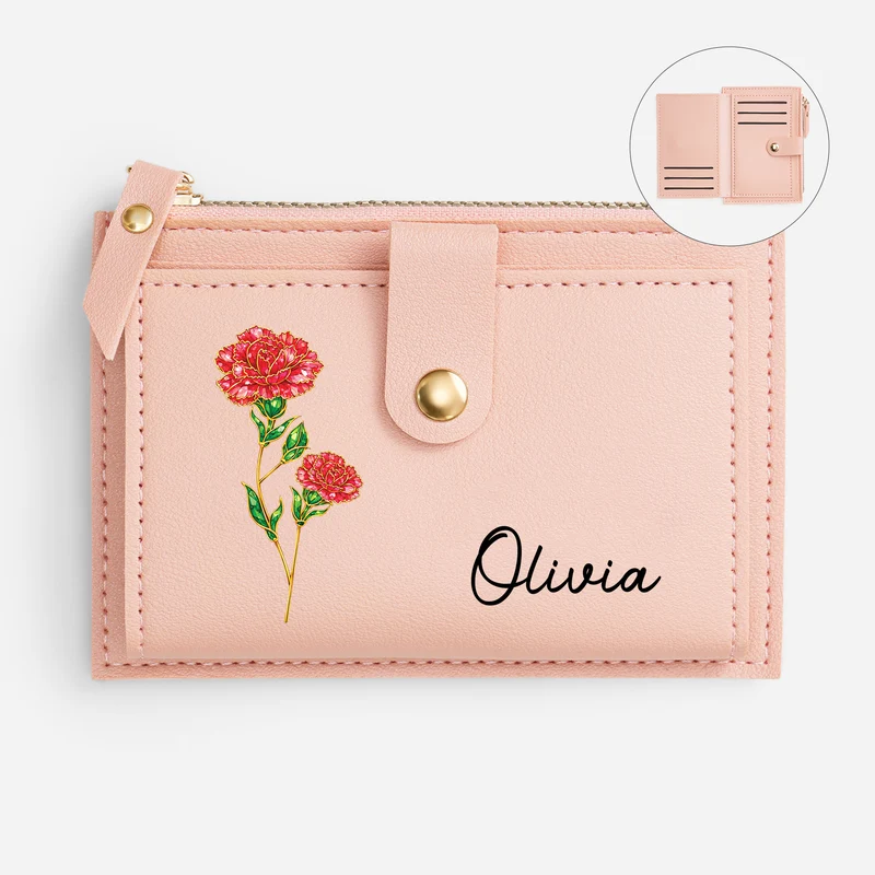 Blume + Name - Personalisierte Geschenke Für Frauen | Geldbörse mit Reißverschluss