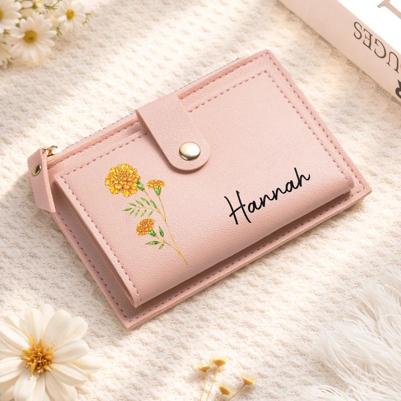 Blume + Name - Personalisierte Geschenke Für Frauen | Geldbörse mit Reißverschluss