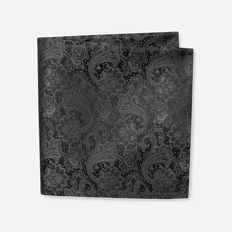 TIAN grey paisley – Seiden-Einstecktuch im Paisley-Dessin
