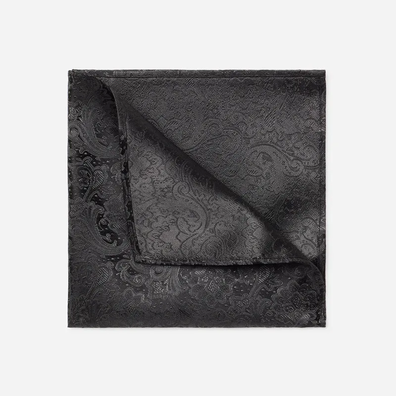 TIAN grey paisley – Seiden-Einstecktuch im Paisley-Dessin