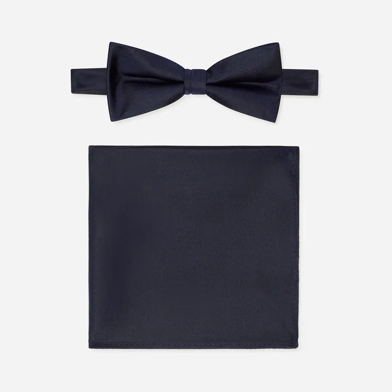 PELAGIO navy uni – Fliege & Einstecktuch Set aus Seide
