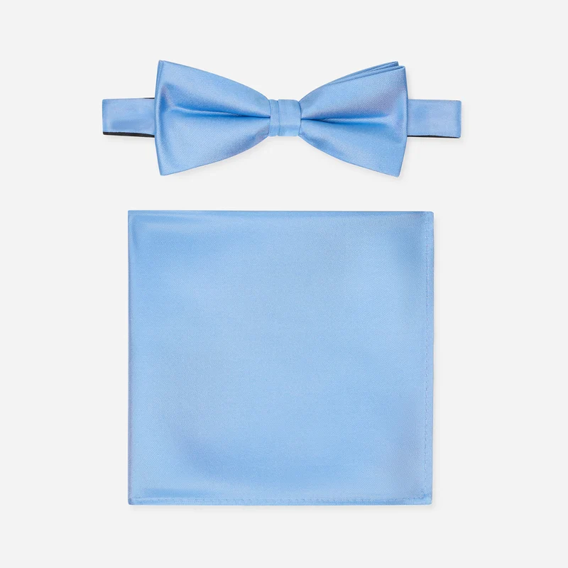 PELAGIO bleu uni – Fliege & Einstecktuch Set aus Seide