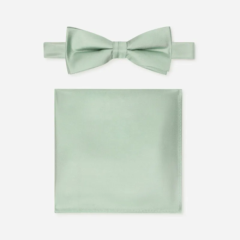 PELAGIO green uni – Fliege & Einstecktuch Set aus Seide