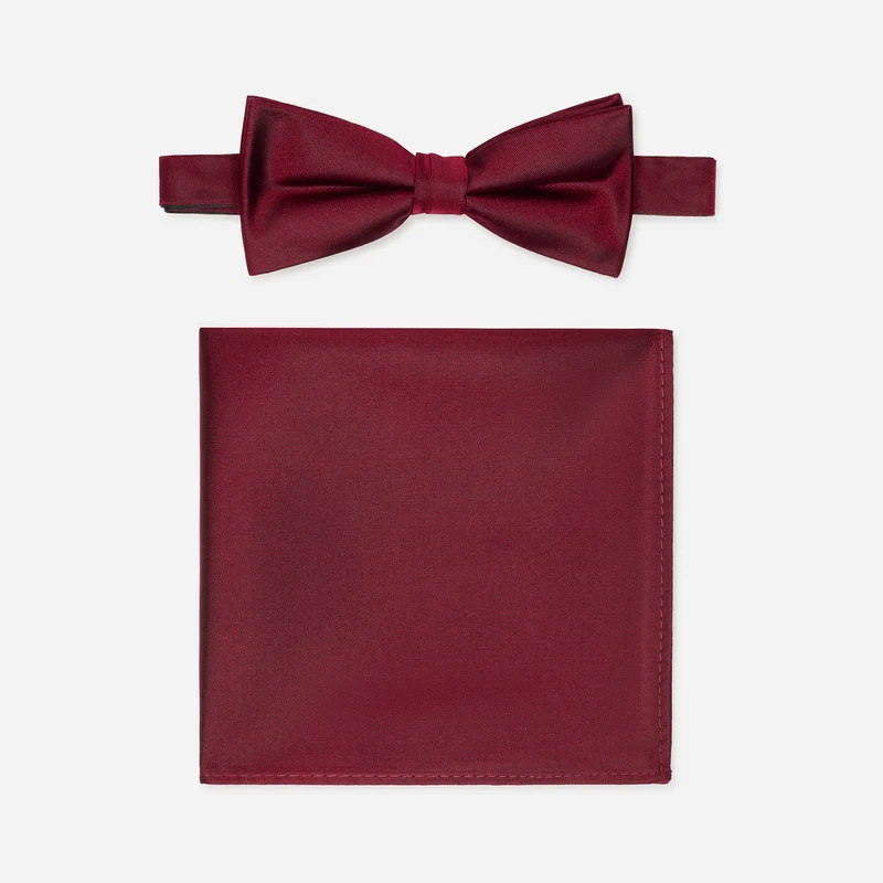 PELAGIO bordeaux uni – Fliege & Einstecktuch Set aus Seide