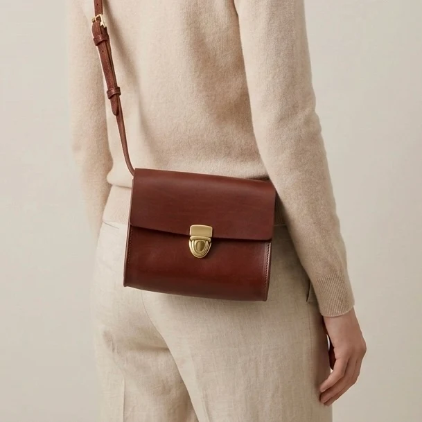 Brottasche „LOTTI“ in Cognac - Handgemachte Damen Handtasche aus pflanzlich gegerbtem Leder