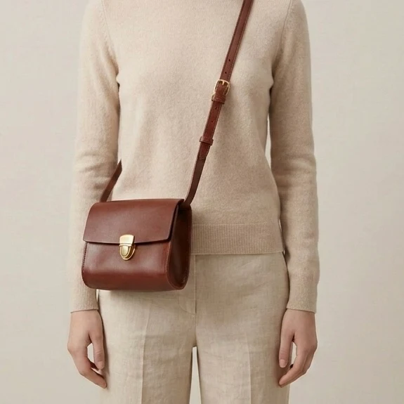 Brottasche „LOTTI“ in Cognac - Handgemachte Damen Handtasche aus pflanzlich gegerbtem Leder