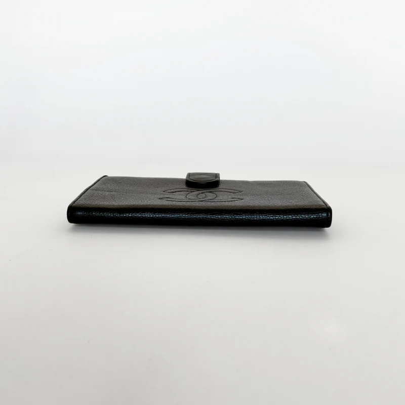 Chanel CC French Long Wallet aus schwarzem Kaviarleder
