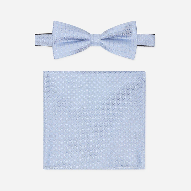 PALMIRA bleu minimal – Fliege & Einstecktuch Set aus Seide